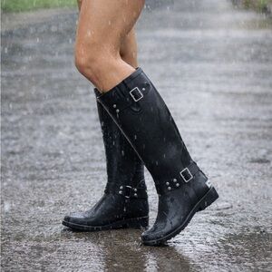 LANDS END SIZE 10 BLACK ZIP UP RAIN BOOTS